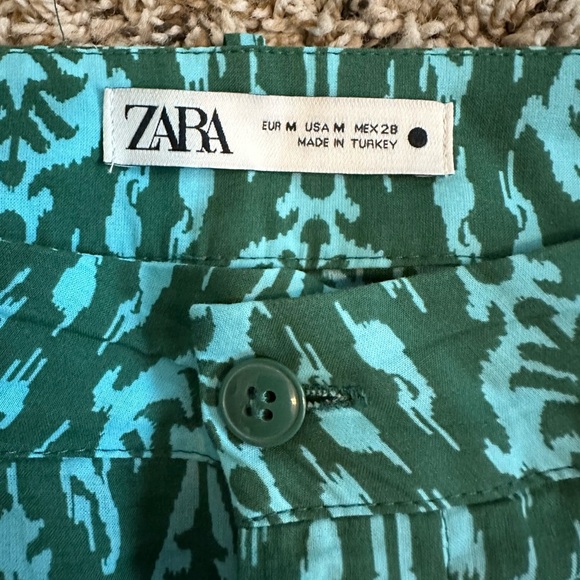 Zara Teal and Forest Green Patterned Trousers, size M - Picture 2 of 5